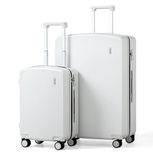 Hanke Hard Shell Luggage Sets 2 Pieces, Carry On and Checked Luggage Sets with Spinner Wheels, Durable PC Hardside Rolling Suitcase for Travel (20/28 Inch, Smoke White) - color: Smoke White, size: 2-Piece Set(20/28)