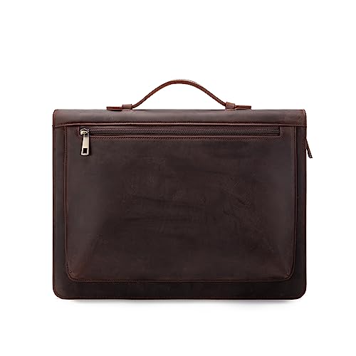 YIWEN Handmade Leather Portfolio with Handle – Zippered Front Pocket, Clip for Letter Size Notepad, Business Travel Padfolio - color: Dark Brown, size: Custom