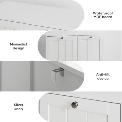 Double Tilt-Out Laundry Hamper Cabinet, Modern Hidden Laundry Hamper with 2 Removable Baskets, Free-Standing Bathroom Storage Cabinet, Anti-tiltdevice, (26.8" Tall White)
