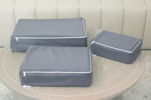 SMALL Packing Cubes – Cotton Canvas, Washable, Reusable, Closet and Travel Organizers (10"x7"x3") with Durable YKK Zippers for Clothes, Shoes, Drawer Organization (Set of 3 SMALL, Gray) - color: Gray, style: Set of 3 (Small )