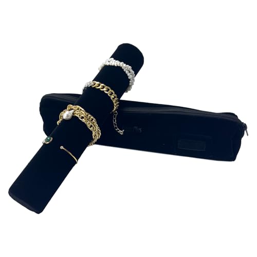UnionPlus Velvet Jewelry Roll Bag for Brackets Bangles Watches, Great Jewelry Organizer for Travel, Black - color: Black, size: Large
