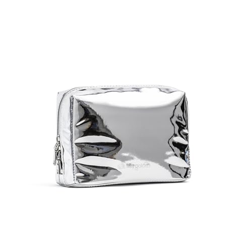 Stay Golden Metallic Silver Insulated Waterproof Makeup Bag for Women Heat-Resistant Travel Cosmetic & Toiletry Bag | Luxurious Vegan Leather Portable Makeup Organizer - Small - color: Metallic Silver - Silver Zipper, size: Small