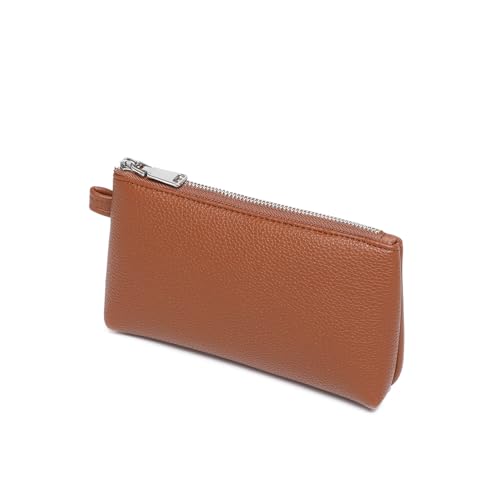 30 Color PU Faux Leather Travel Toiletry Bag for Women, Mini Cosmetic Pouch Organizer with 2 Dividers, Easy Clean Makeup Bag for Purse, Gift Idea (PU Faux Leather/Saddle Brown) - color: PU/Saddle Brown