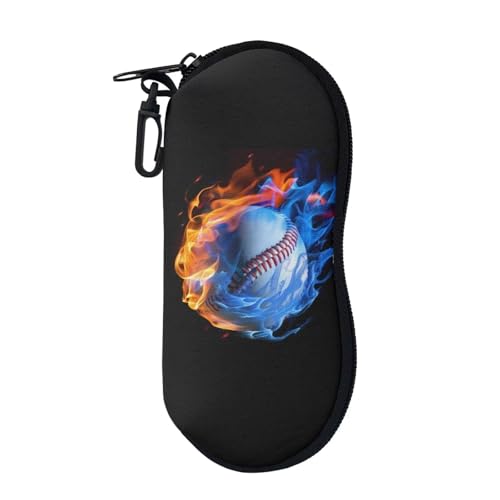 AFPANQZ Glasses Case with Carabiner Hanging Portable Neoprene Zipper Sunglasses Case Soft Lightweight - color: Cool Flame Baseball