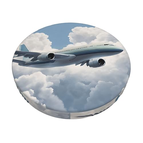 Round Bar Stool Covers 13 Inch, Airplane Art, 3-Layer Velvet Circular Seat Cushion Covers, Washable Non-Slip Chair Pads for Round Stools, Suitable for Thick Within 2.76 Inch - size: 13 inch