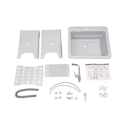 Laundry Sink, Freestanding Plastic Laundry Sink With Washboard Utility Sink Laundry Tub Indoor and Outdoor Utility Sink with Faucet Hoses Drain Kit for Laundry Room Washing Room Garden Garage - color: 25.6*21.65*31.5in -Gray