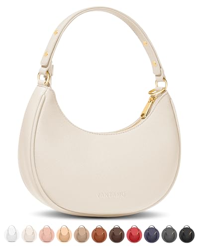 Vantamo Crescent Bags For Women with RFID Protection, Half Moon Clutch Purses for Women with Anti-Theft Clip for Extra Safety - color: Off-white