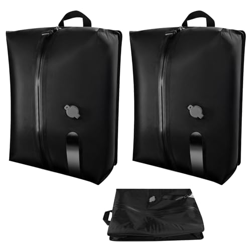 Reusable TPU Travel Vacuum Compression Bags - Waterproof Space Saver Bags for Luggage, Suitcase, Backpack, Storage Organizer (No Pump Required, 2 Pack, Black) - color: Black