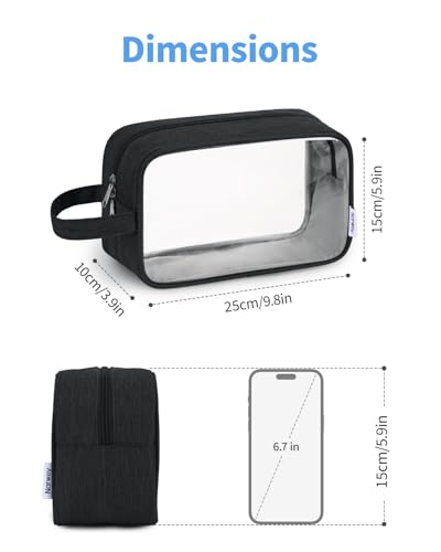 Narwey Clear Travel Toiletry Bags for Traveling Toiletries Men Women, Clear Makeup Bag Cosmetic Bag with Zipper, Make Up Pouch Organizer Bag with Handle, Skincare Beach Snack Medicine Bag, Black - color: Clear-Black