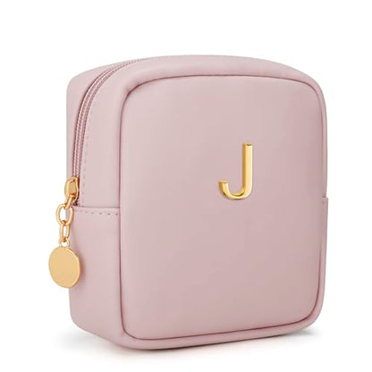 Personalized Birthday Gifts for Women - Initial Makeup Bag Set Travel Toiletry Bag Cosmetic Bags Soft Waterproof PU Leather Makeup Pouch Travel Essentials (J, 1pc Pink) - size: 1pc Pink, style: J
