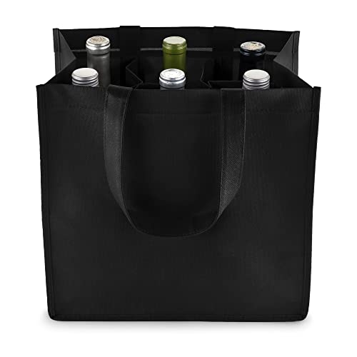 True Wine Tote Bag, 6 Bottle Wine Carrier, Wine Carrier Tote Bag with Dividers, Reusable Wine Bags, Wine Bottle Carrier Tote, Black, Set of 1 - size: 6-Bottle