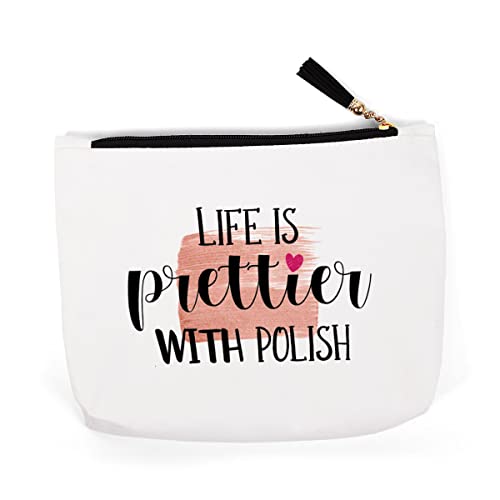 Nail Tech Gifts for Women, Nail Artist Gift Beautician Gift Nail Tech Charm Manicurist Gift Manicurist Graduation Gift Nail Technician Christmas Birthday Gifts, Life is Prettier with Polish Makeup Bag - color: LifePrettier