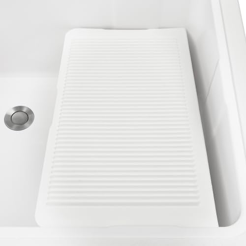 Laundry Sink, Freestanding Plastic Laundry Sink With Washboard Utility Sink Laundry Tub Indoor and Outdoor Utility Sink with Faucet Hoses Drain Kit for Laundry Room Washing Room Garden Garage - color: 32.28*22.44*29.92in -White