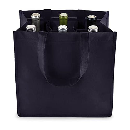 True Wine Tote Bag with Dividers, 6 Bottle Carrier for Wines & Champagne Bottles, Perfect for Travel, Holiday, Birthday Party - color: Blue