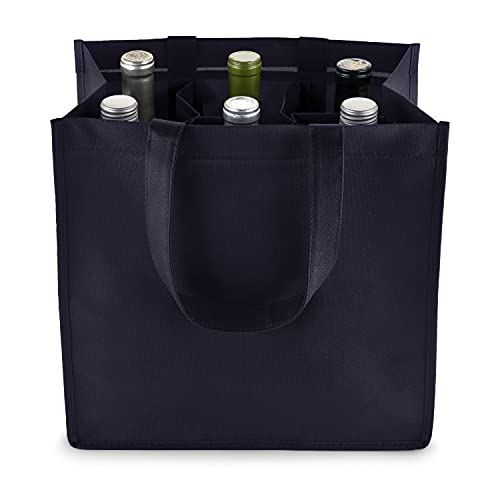 True Wine Tote Bag with Dividers, 6 Bottle Carrier for Wines & Champagne Bottles, Perfect for Travel, Holiday, Birthday Party - color: Blue