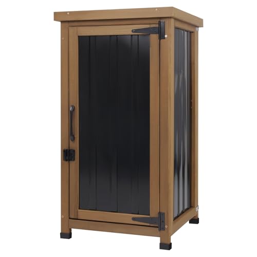 Outdoor Storage Cabinet Waterproof with Metal Top, Wooden Potting Bench Table Tool Organizer with Adjustable Shelf for Patio Backyard Garden - size: 18"L x 18"W x 33.5"H