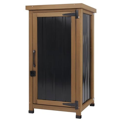 Outdoor Storage Cabinet Waterproof with Metal Top, Wooden Potting Bench Table Tool Organizer with Adjustable Shelf for Patio Backyard Garden - size: 18"L x 18"W x 33.5"H