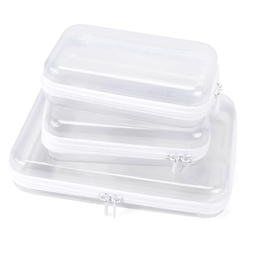 YOPCDJ Clear Hard Shell Zipper Case Clear Zipper Pouches, Travel Toiletry Bag & Waterproof Makeup Organizer, Diaper bag, Plastic Pouch for Office Home Storage, White 3 Pack, LSS - color: White, size: L+S+S