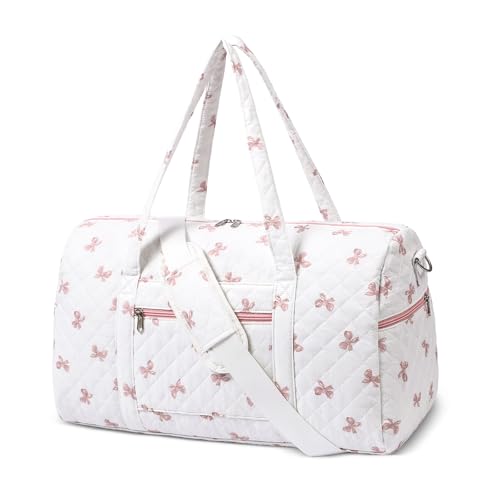 Gym Bag for Women, Cute Duffle Bag, Quilted Duffle Bag for Travel, Floral Duffle Bags, Weekend Bag with Zipper Pocket Dance Bag Organizer - color: A-Small bows
