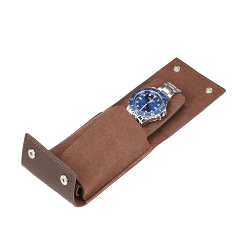Travel Watch Case - Leather Watch Pouch with Velvet Lining, Single Case, Unisex | Business Travel and Office Christmas Gift (Brown - color: brown, size: Square shape