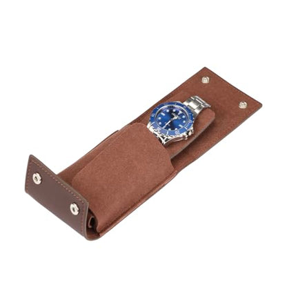 Travel Watch Case - Leather Watch Pouch with Velvet Lining, Single Case, Unisex | Business Travel and Office Christmas Gift (Brown - color: brown, size: Square shape