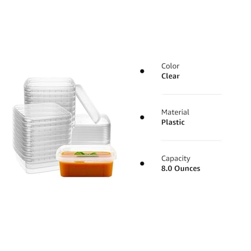 NYHI 8 oz 20 Pack Square Clear Deli Containers with Lids Disposable BPA Free Square Plastic Food Storage Containers with Lids Airtight for Meal Prep Take Out Kitchen - size: 8 oz