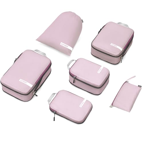 Cipway Compression Packing Cubes for Travel Ultralight Expandable Packing Organizers with Laundry & Toiletry Bag for Carry on Luggage (Mauve Pink 6 Set) - color: Mauve Pink, size: 6PCS