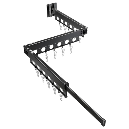 Clothes Drying Rack Foldable Wall Mounted Drying Rack 3 Fold Black-Laundry Drying Rack Durable Clothing Racks for Hanging Clothes - color: Tri-fold Black