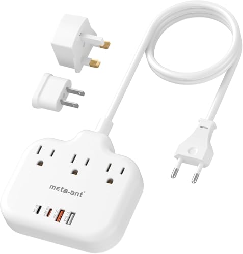 PD30W European Travel Plug Adapter, International Power Adapter with 3 Outlets 2 USB-C and 2 USB-A Fast Charger, Universal Travel Adapter with 3ft Extension Cord for EU US UK Europe France Spain - style: Type C/G/A-Most Countries-3FT-PD30W