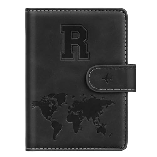 Passport Holder Wallet Cover Personalized Letter A-Z Travel Wallet RFID Blocking Passport Cover Wallet Case for Travel Passport Book Holders for Women and Men, Black-R - color: Black, size: R