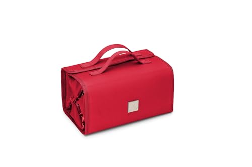 ROYALFAIR Roll Up Makeup Bag, Travel Toiletry Bag for Women with 4 Clear TSA Approved Pouches, Hanging Travel Organizer, Folding Cosmetic Bag for Men and Women - color: Red