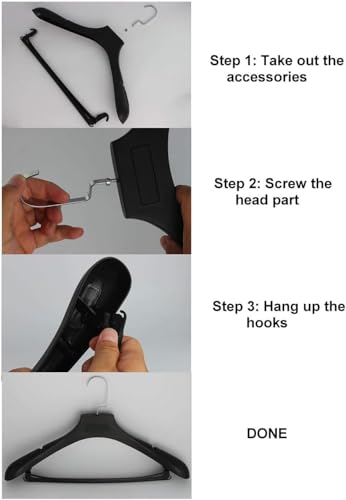 Plastic Extra Wide Suit Hangers, Pack of 15, Width: 17.7",Notched Shoulders & Metal Hooks, Black - color: Black, size: 15 Pack