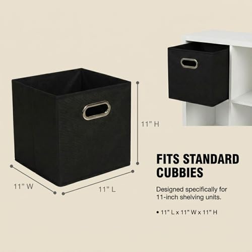 Household Essentials Foldable Fabric Storage Bins 6 Piece Set, Strong Poly-Woven Fabric, Sturdy Chipboard Sides, Grommet Front Handle, Stackable, Classic Design, Black - color: Black, size: 11” L x 11” W x 11” H