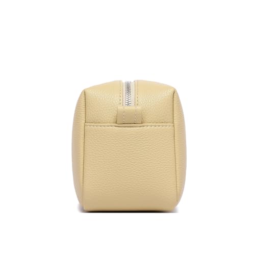PU leather Organizer Bag Lightweight Cosmetic Bag with Ring Clasp Perfect Travel Makeup Bag for Women (Ground Lotus/PU) - color: Almond Yellow/PU