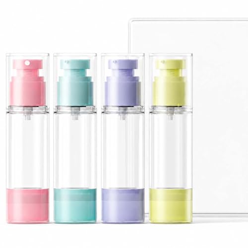4 Pack Airless Pump Bottles, 1 oz Leakproof Travel Bottles with Pump for Toiletries, Small Empty Containers with Lids for Lotion Creams Serum Skin Care Shampoo Cosmetic Moisturizer Dispenser