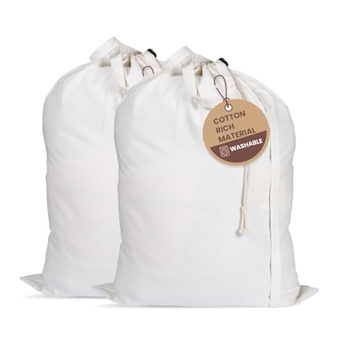 LFH Home Cotton Canvas Large Laundry Bag with Handle, Heavy Duty Drawstring Closure Washable Laundry Bags, School Travel, Home, Hotel, College Dorm, Organizer Sack, Toy Clothes 20x30 (Pack of 2)-White - color: White, size: 20”x30” (Pack of 2)