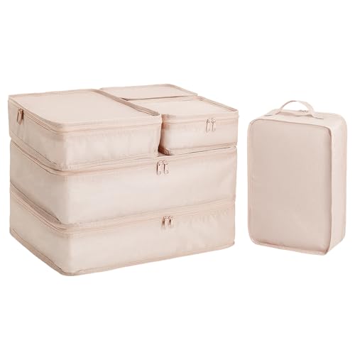 Packing cubes for Travel 6 Set Luggage Organizer Bags Packing Cubes for Suitcases Travel Essentials for Carry on Mesh Suitcase Organizer with Shoe Bag (cream) - color: cream