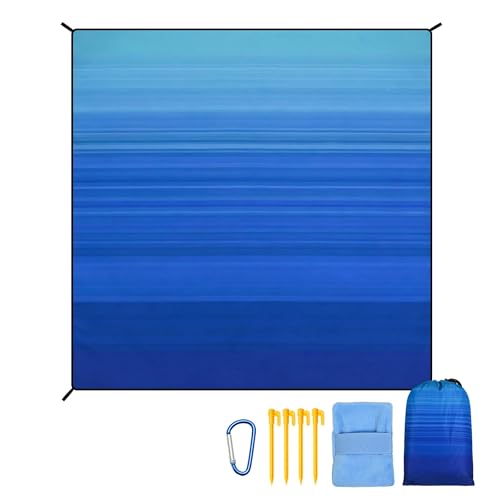 AISPARKY Pocket Beach Blanket Waterproof Sandproof Compact Picnic Mat with Sand Remover, Portable Outdoor Mat for Camping Hiking Travel Festival - color: Striped Blue Green Gradient, size: 79" X 83"