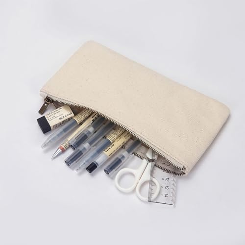 Canvas Pencil Pen Case Stationery Case Pouch Bag (Beige, S) - color: Beige