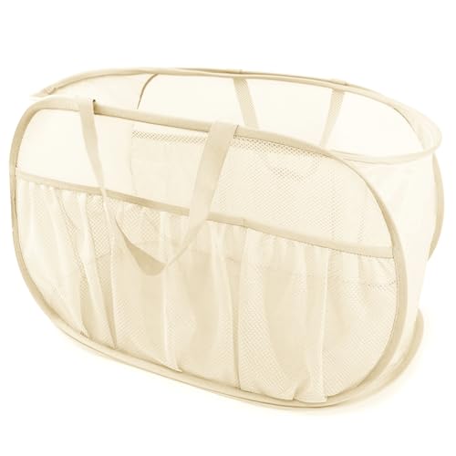 Collapsible Laundry Baskets, Upgrade Pop Up Laundry Hamper with Convenient Bags, Foldable Laundry Basket Mesh Light Weight, Easy to Carry Clothes Hampers for Laundry, Dorm, Toys, Travel Beige - color: Beige