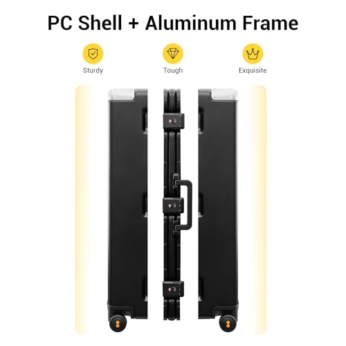 LEVEL8 Zipperless Checked Luggage Large Suitcase with Wheels 28 Inch Aluminum Frame Luggage Hard Shell Suitcases with Tsa Locks, Black - color: Black, size: Checked 28 Inch