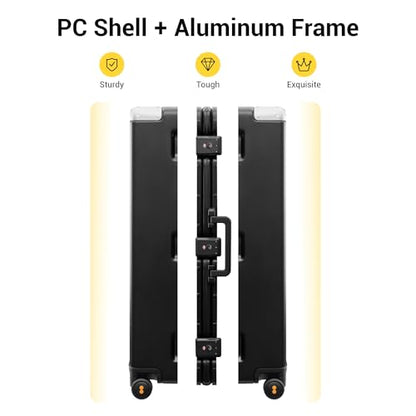 LEVEL8 Zipperless Checked Luggage Large Suitcase with Wheels 28 Inch Aluminum Frame Luggage Hard Shell Suitcases with Tsa Locks, Black - color: Black, size: Checked 28 Inch