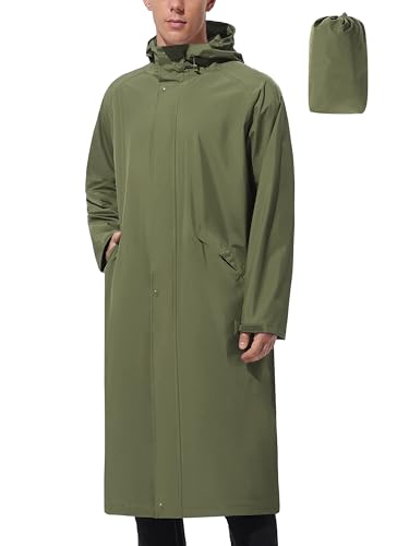 UIQUR Men's Long Waterproof Raincoat with Adjustable Wide Brim Portable Pouch Outdoor Commute Essential - color: Army Green, size: Small