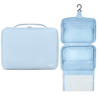 KAZAY Hanging Toiletry Bag with TSA Approved Detachable Pouch, Compact Travel Size Bag, Travel Toiletry Bag, Water Resistant, Premium Nylon, Travel Size Toiletries, Cosmetic Makeup Bag (Light Blue) - color: Light Blue