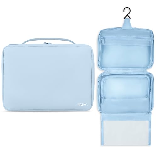 KAZAY Hanging Toiletry Bag with TSA Approved Detachable Pouch, Compact Travel Size Bag, Travel Toiletry Bag, Water Resistant, Premium Nylon, Travel Size Toiletries, Cosmetic Makeup Bag (Light Blue) - color: Light Blue