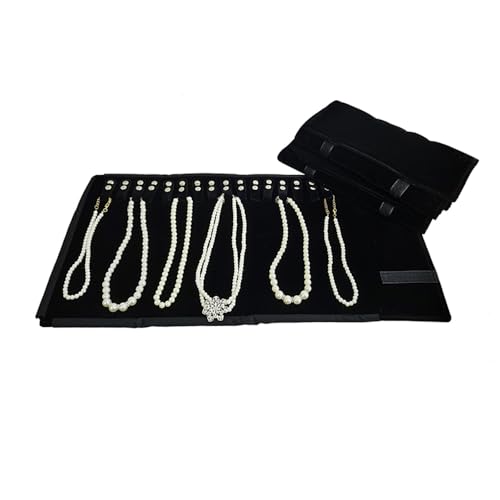 Velet Travel Jewelry Case Roll Bag Organizer for Necklace Bracelet Black Gray Velvet (Black Velvet) - color: Black Velvet
