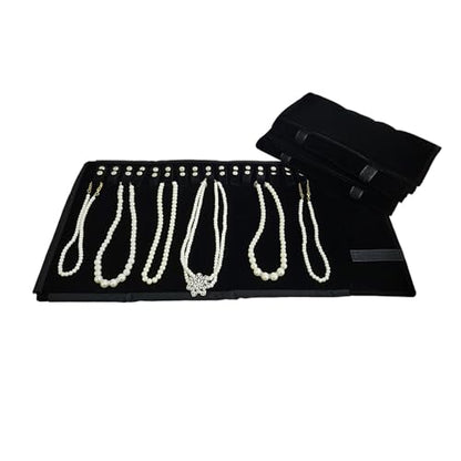Velet Travel Jewelry Case Roll Bag Organizer for Necklace Bracelet Black Gray Velvet (Black Velvet) - color: Black Velvet