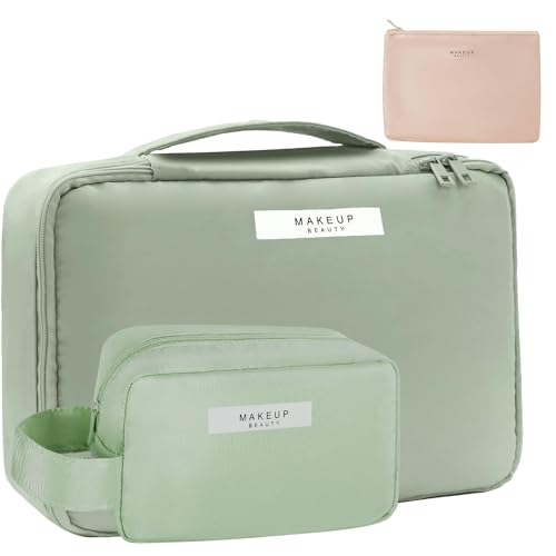 Queboom Travel Makeup Bag Cosmetic Bag Makeup Bag Toiletry bag for women and men (Green-3pcs) - color: Green-3pcs