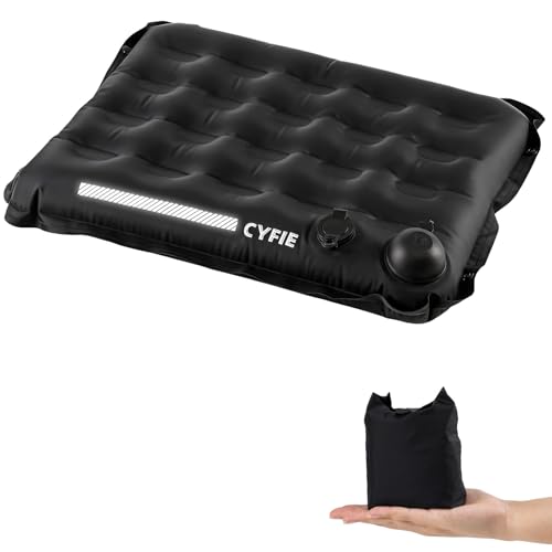 Cyfie Inflatable Seat Cushion for Stadium, Travel, Camping, Sport Event, Portable Press-Inflate Cushion Airplane Seat, 2.8" Thick Water-Resistant Lightweight Camping Seat Pad for Outdoor Activities - color: Black