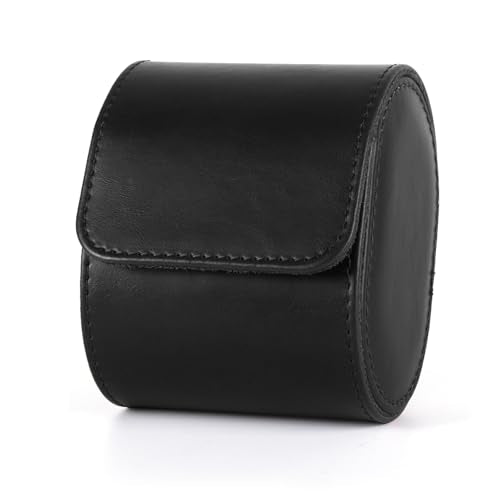 Single Leather Watch Box, Vintage Watch Roll Travel Case for Men and Women, Black - color: Black, size: Single